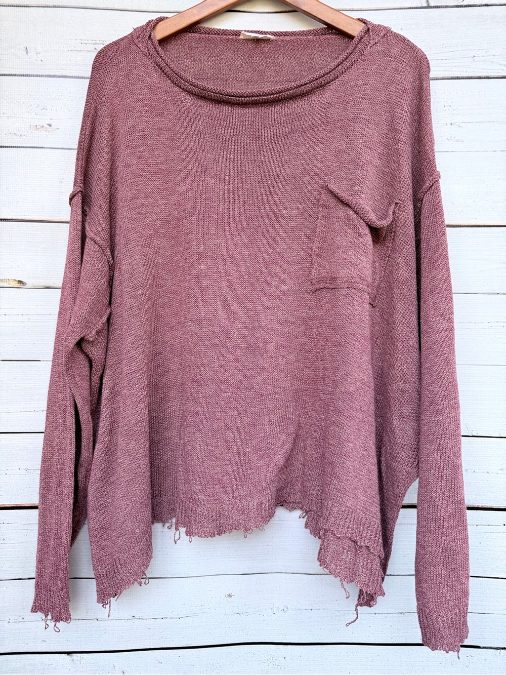 Easel Los Angeles Distressed Raw Hem Oversized Knit Sweater - Women’s Size Mediu